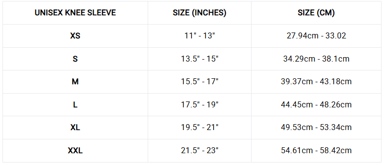 Size guide for COPPER 88™ Unisex Compression Knee Sleeve